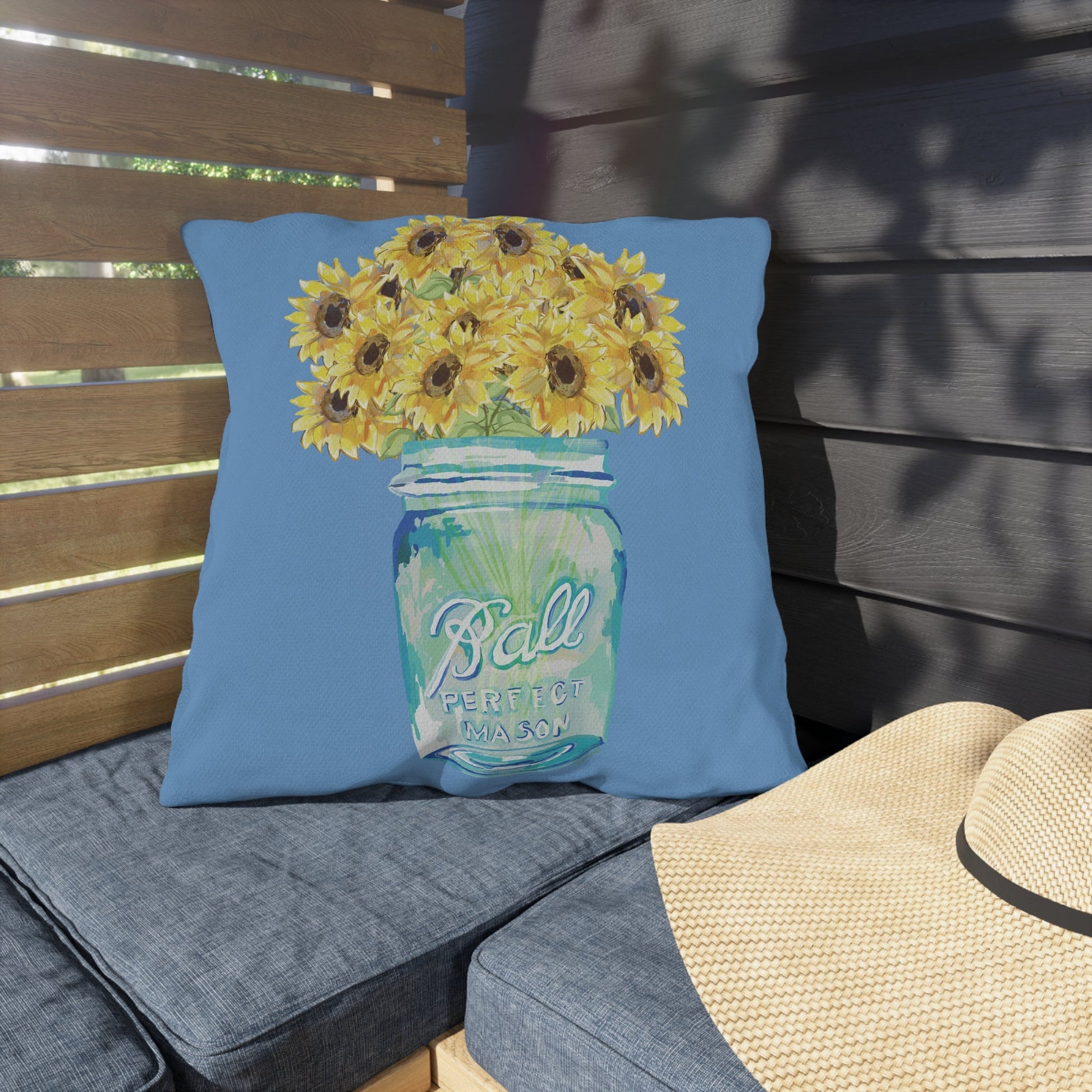 Sunflower Mason Jar Outdoor Pillows - Blue Cava