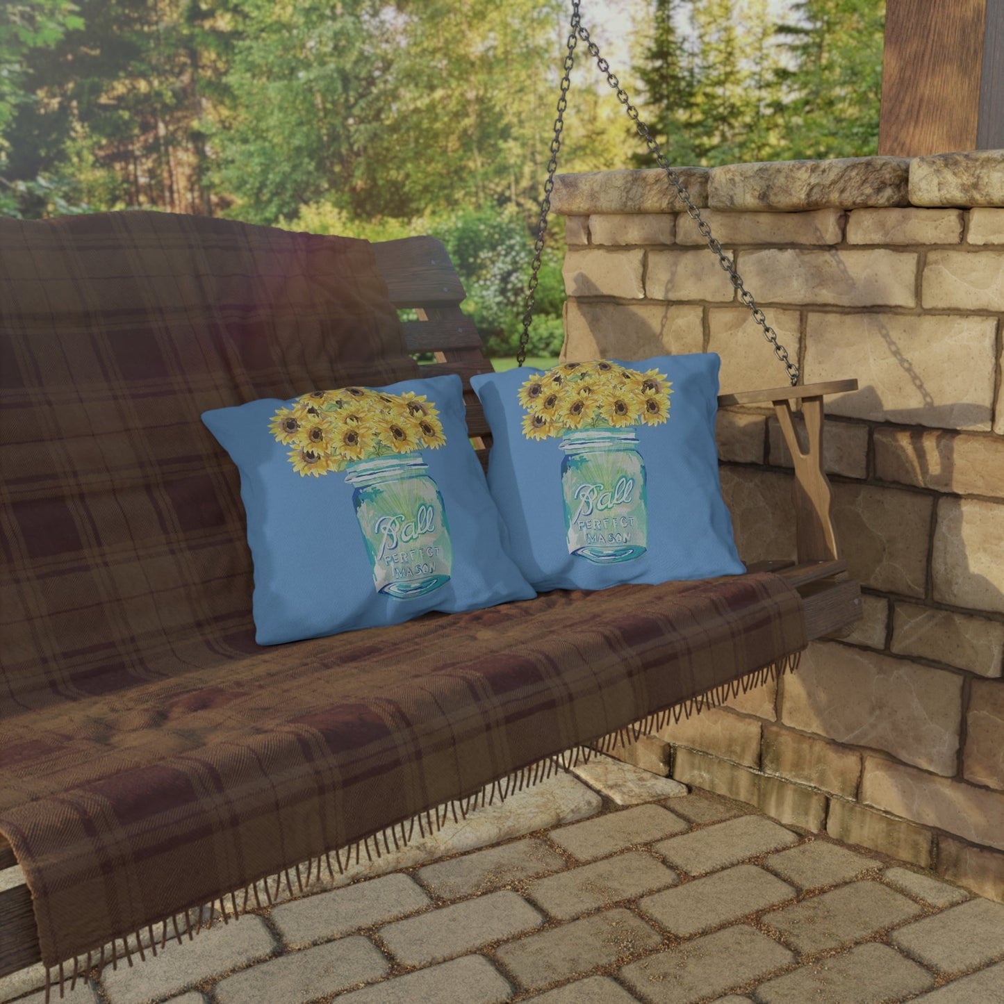 Sunflower Mason Jar Outdoor Pillows - Blue Cava