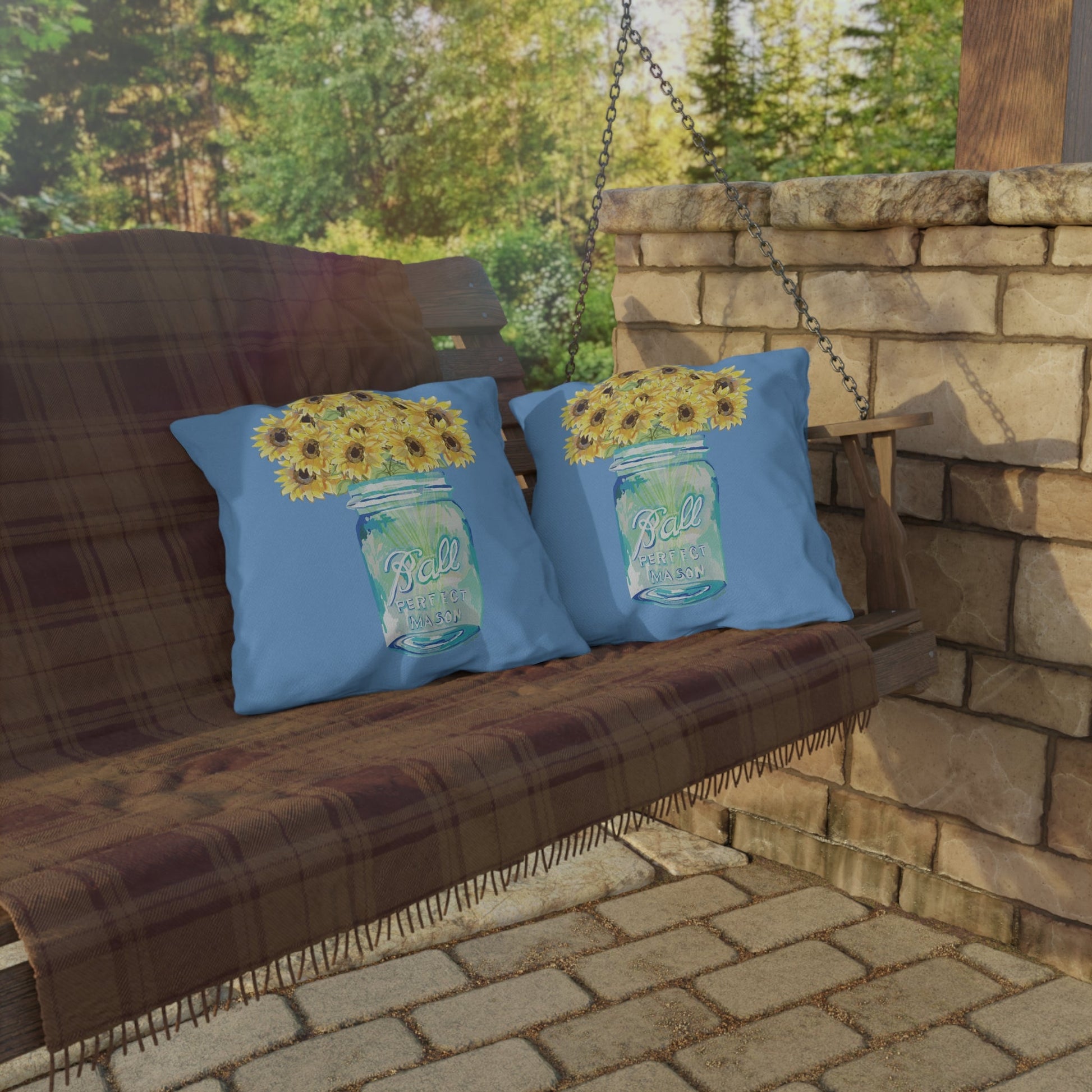 Sunflower Mason Jar Outdoor Pillows - Blue Cava