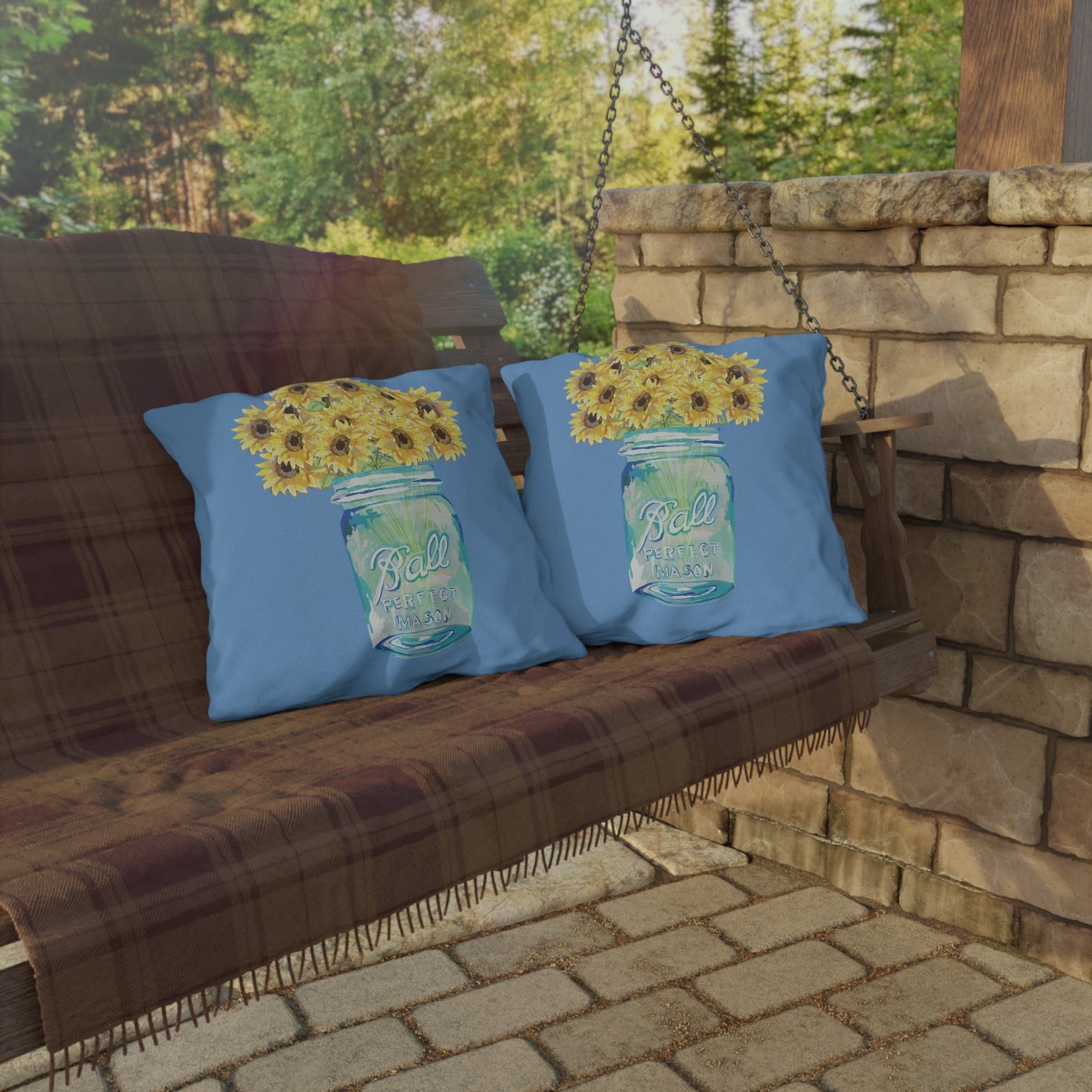 Sunflower Mason Jar Outdoor Pillows - Blue Cava