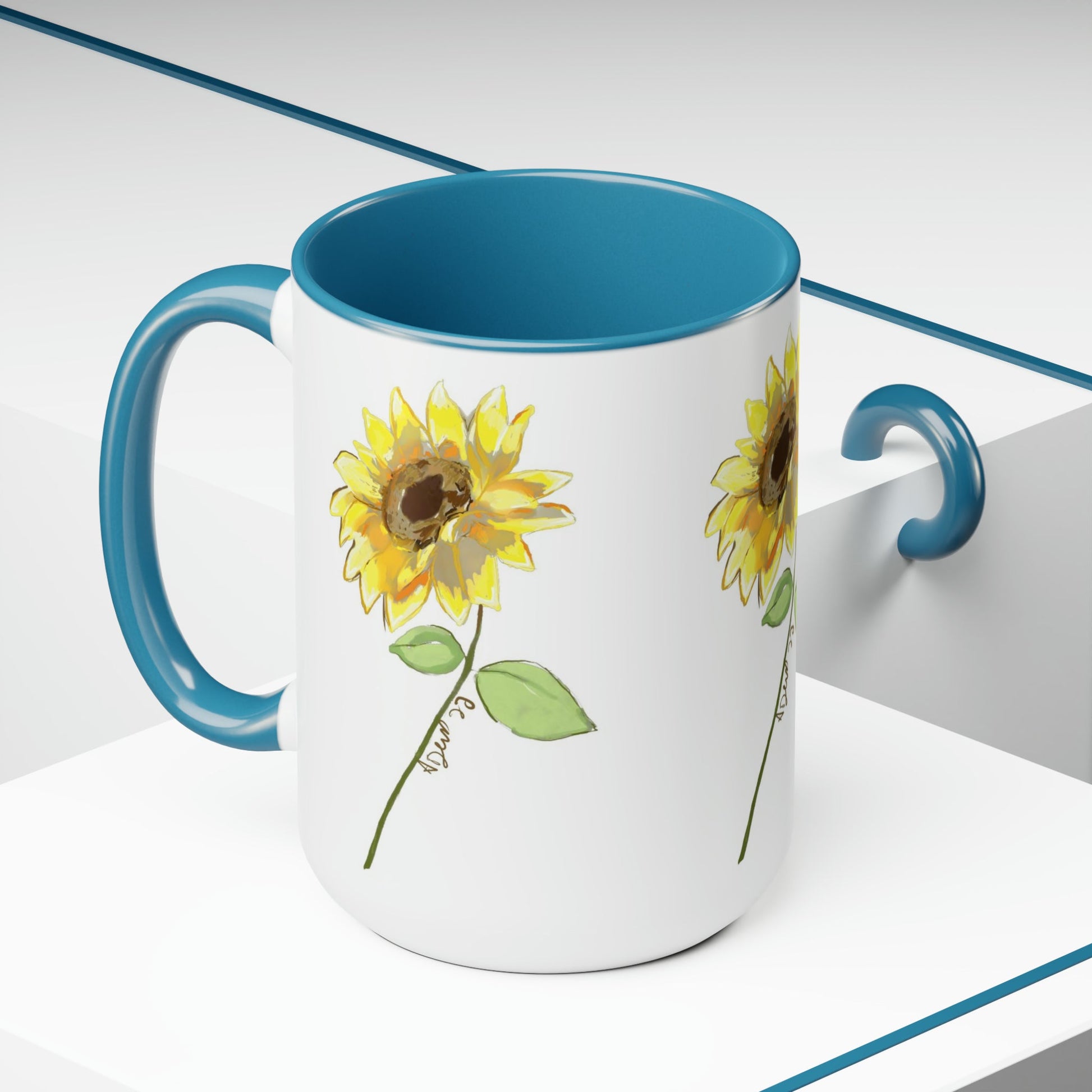 Sunflower Two-Tone Coffee Mugs, 15oz - Blue Cava