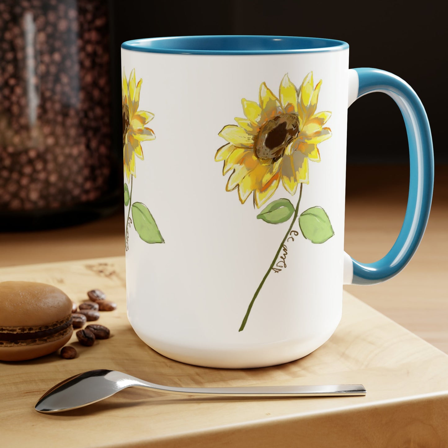 Sunflower Two-Tone Coffee Mugs, 15oz - Blue Cava