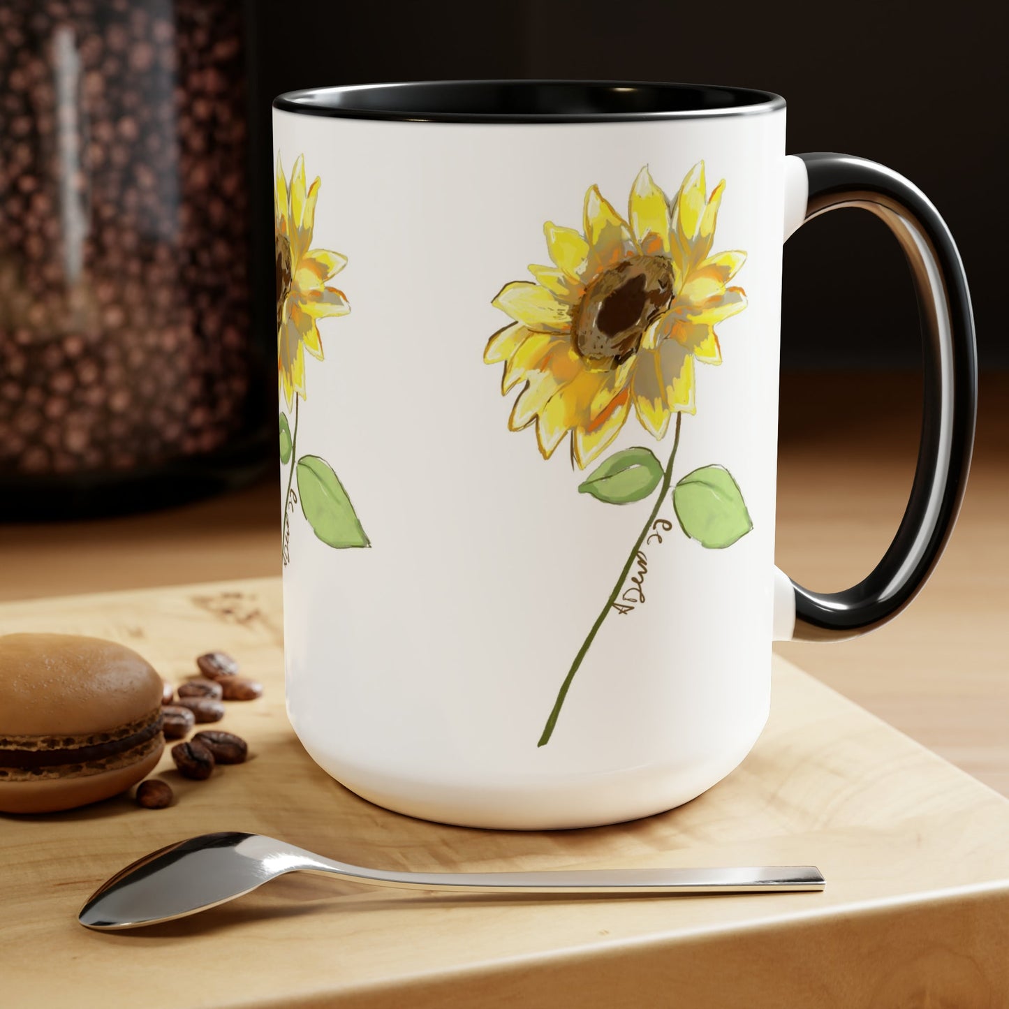 Sunflower Two-Tone Coffee Mugs, 15oz - Blue Cava