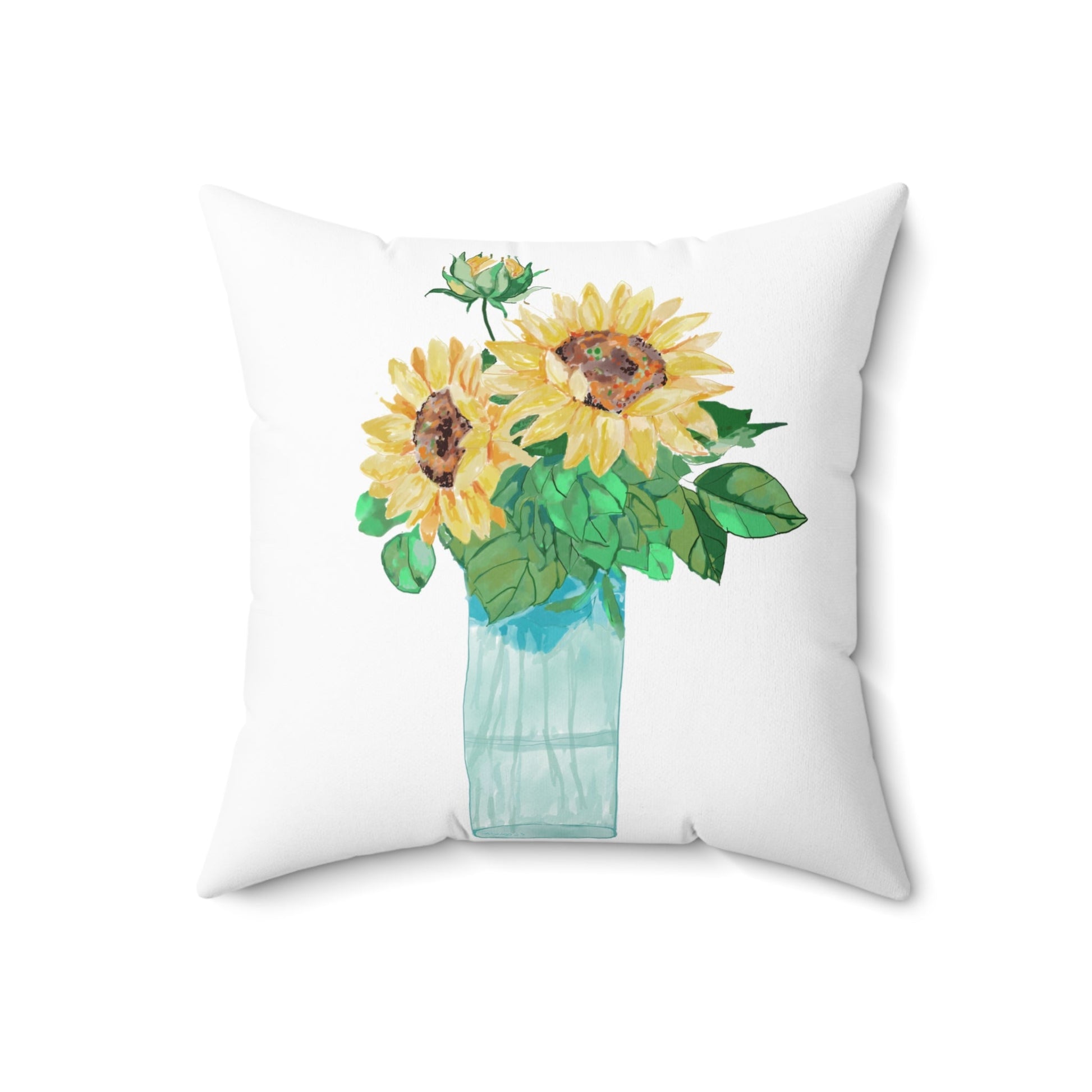 Sunflower Vase Spun Polyester Square Pillow - Blue Cava