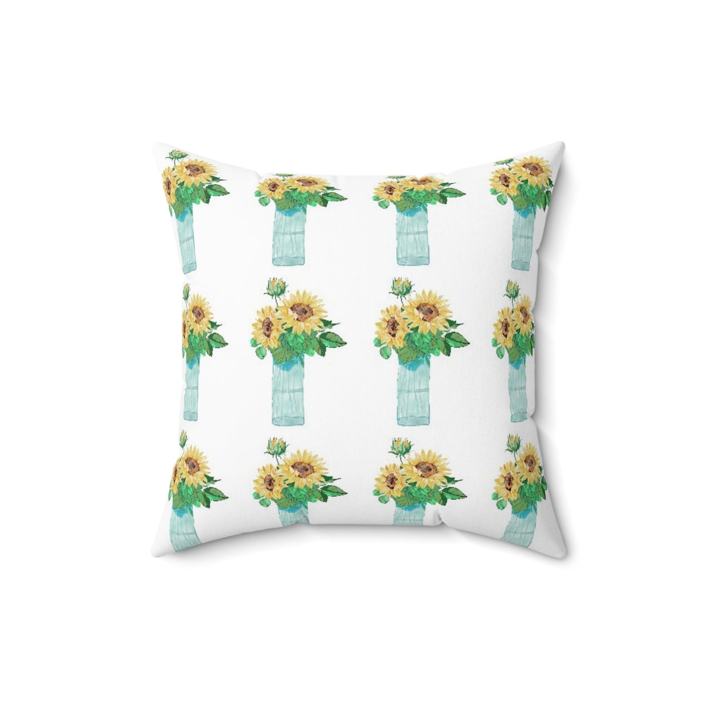 Sunflower Vase Spun Polyester Square Pillow - Blue Cava