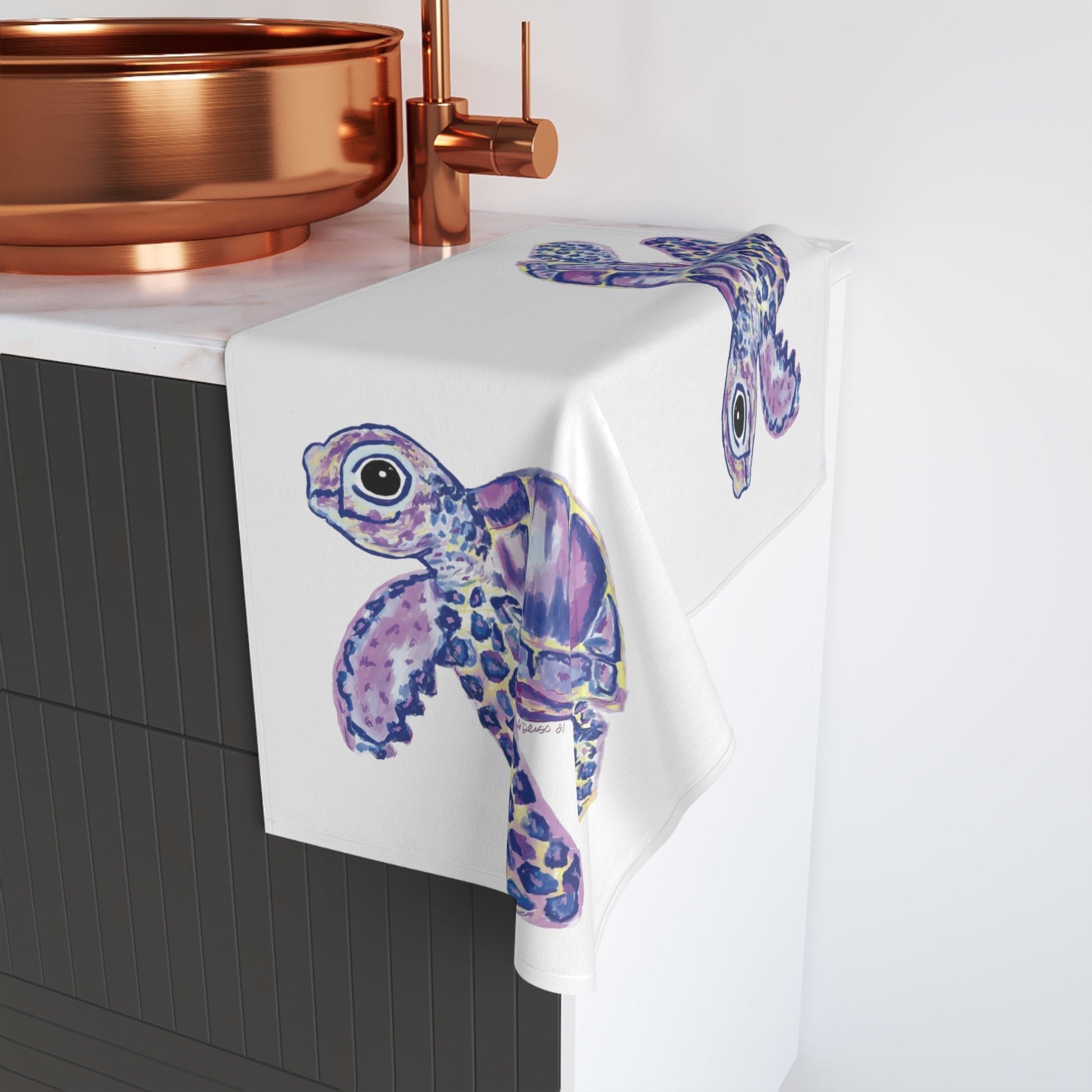 “Tilley” Sea Turtle Hand Towel (Poly/Cotton) - Blue Cava