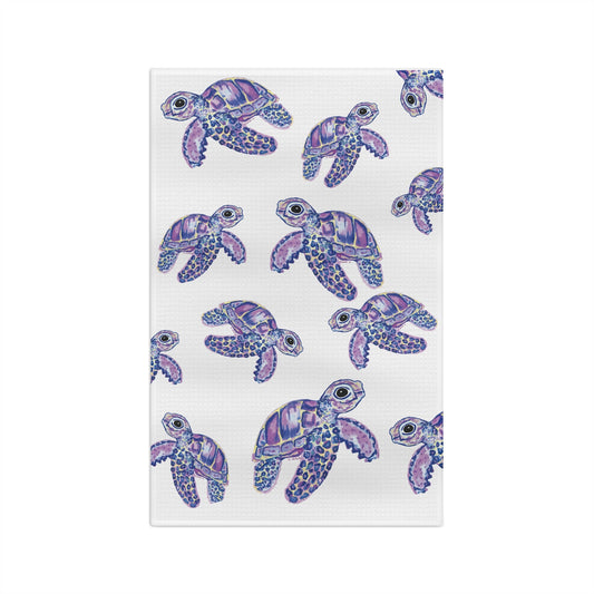 “Tilley” Sea Turtles Microfiber Waffle Towel - Blue Cava