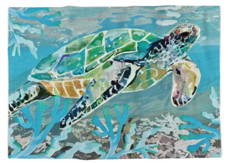 Underwater Turtle Linen Towel - Blue Cava