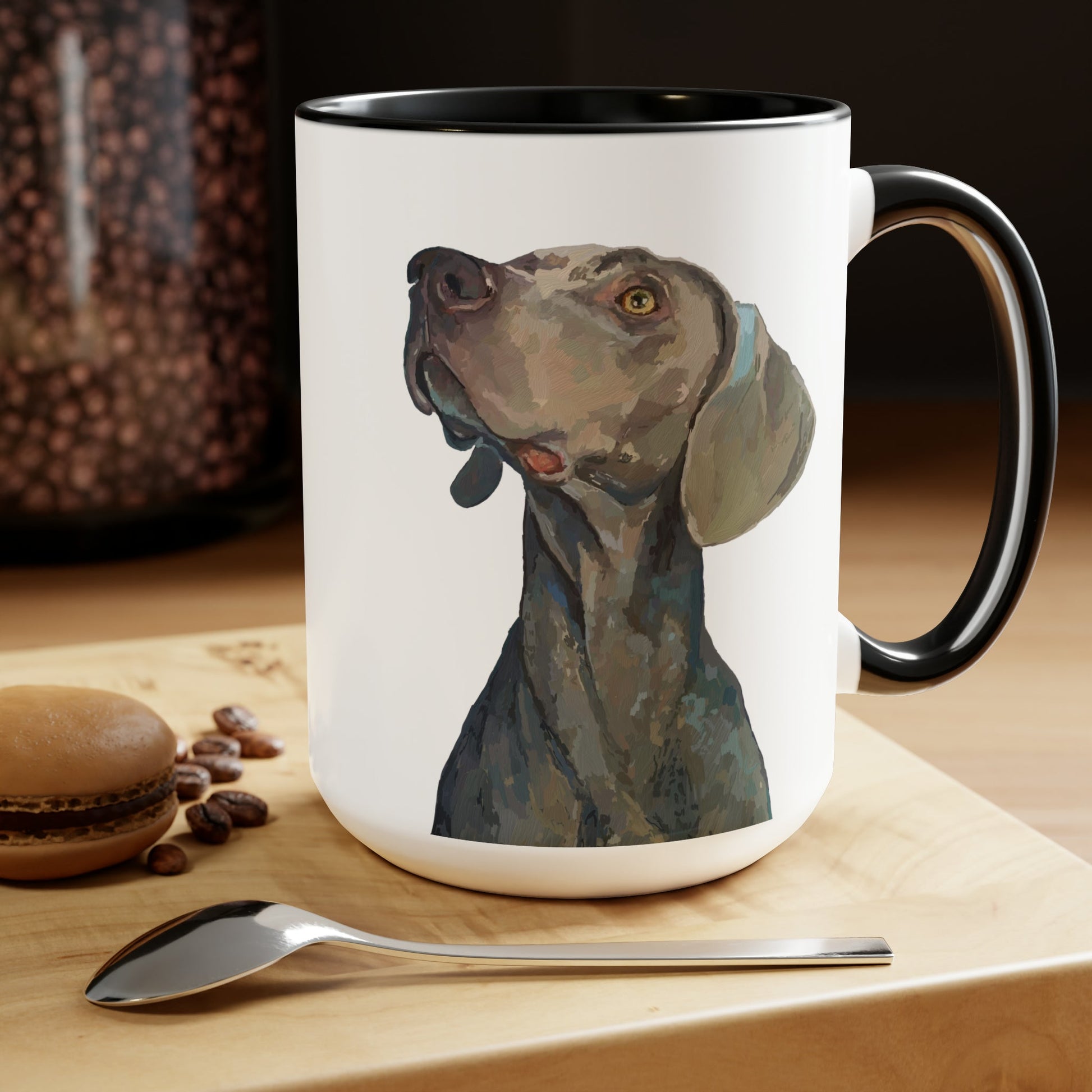 Weimaraner “Blue” Two-Tone Coffee Mugs, 15oz - Blue Cava