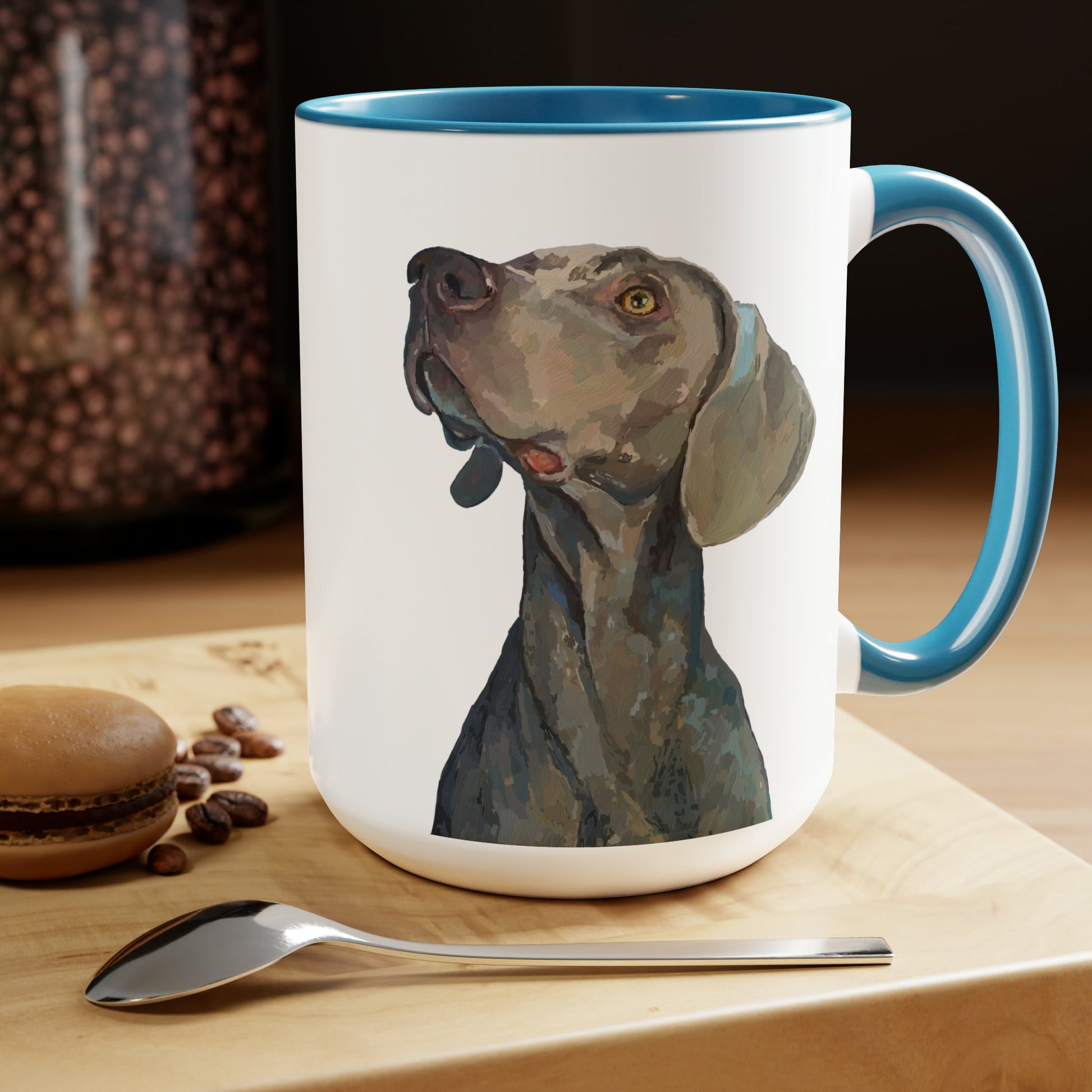 Weimaraner “Blue” Two-Tone Coffee Mugs, 15oz - Blue Cava