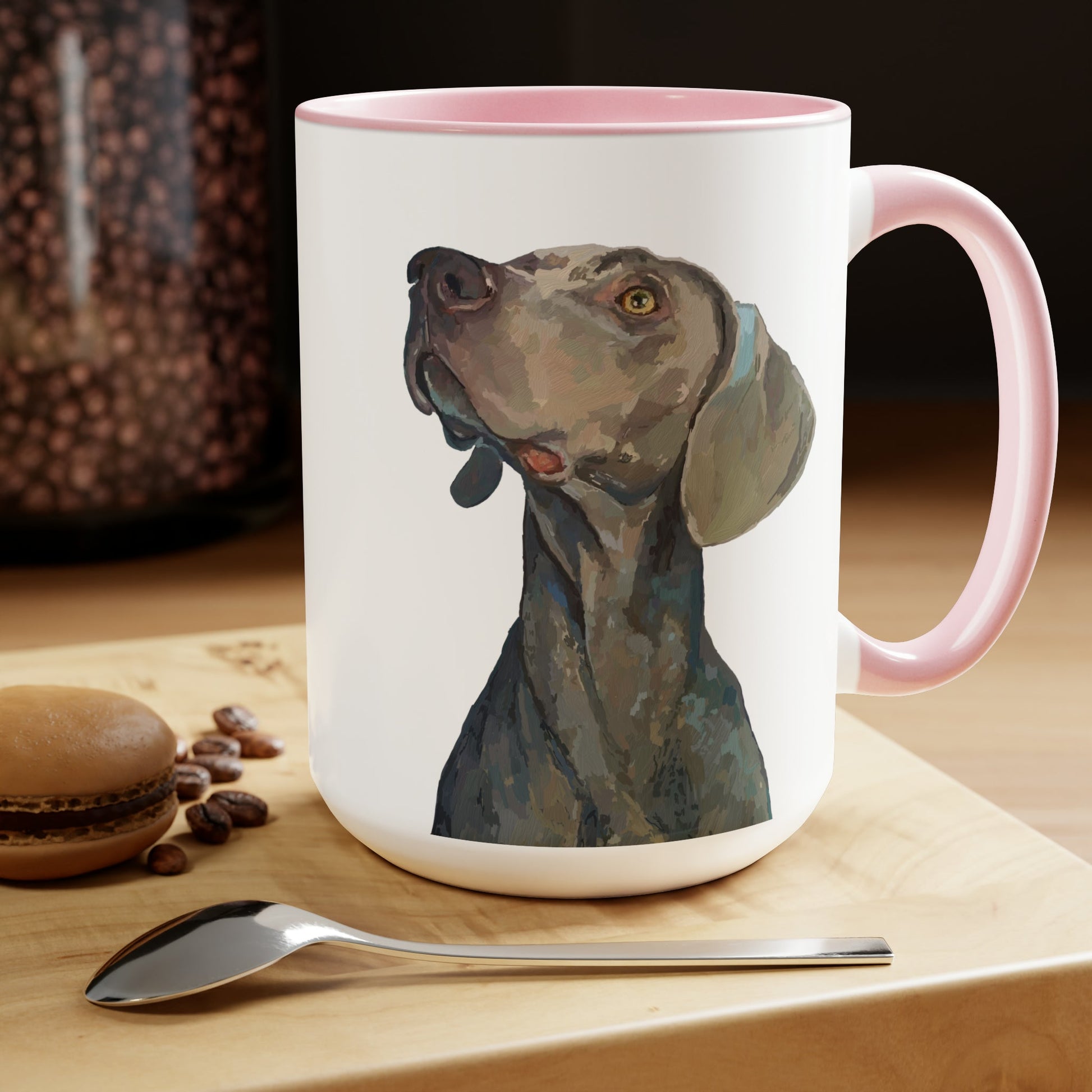 Weimaraner “Blue” Two-Tone Coffee Mugs, 15oz - Blue Cava