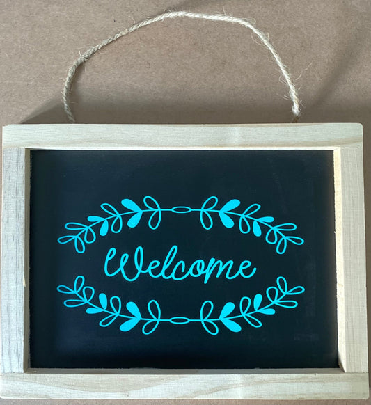 Welcome chalkboard sign - Blue Cava