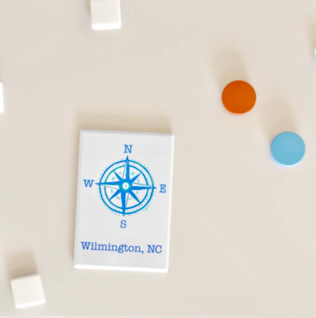 Wilmington Compass Button Magnet, Rectangle (1 & 10 pcs) - Blue Cava