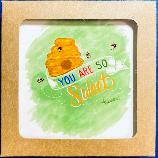 You are so sweet Coaster set - Square 4” - Blue Cava